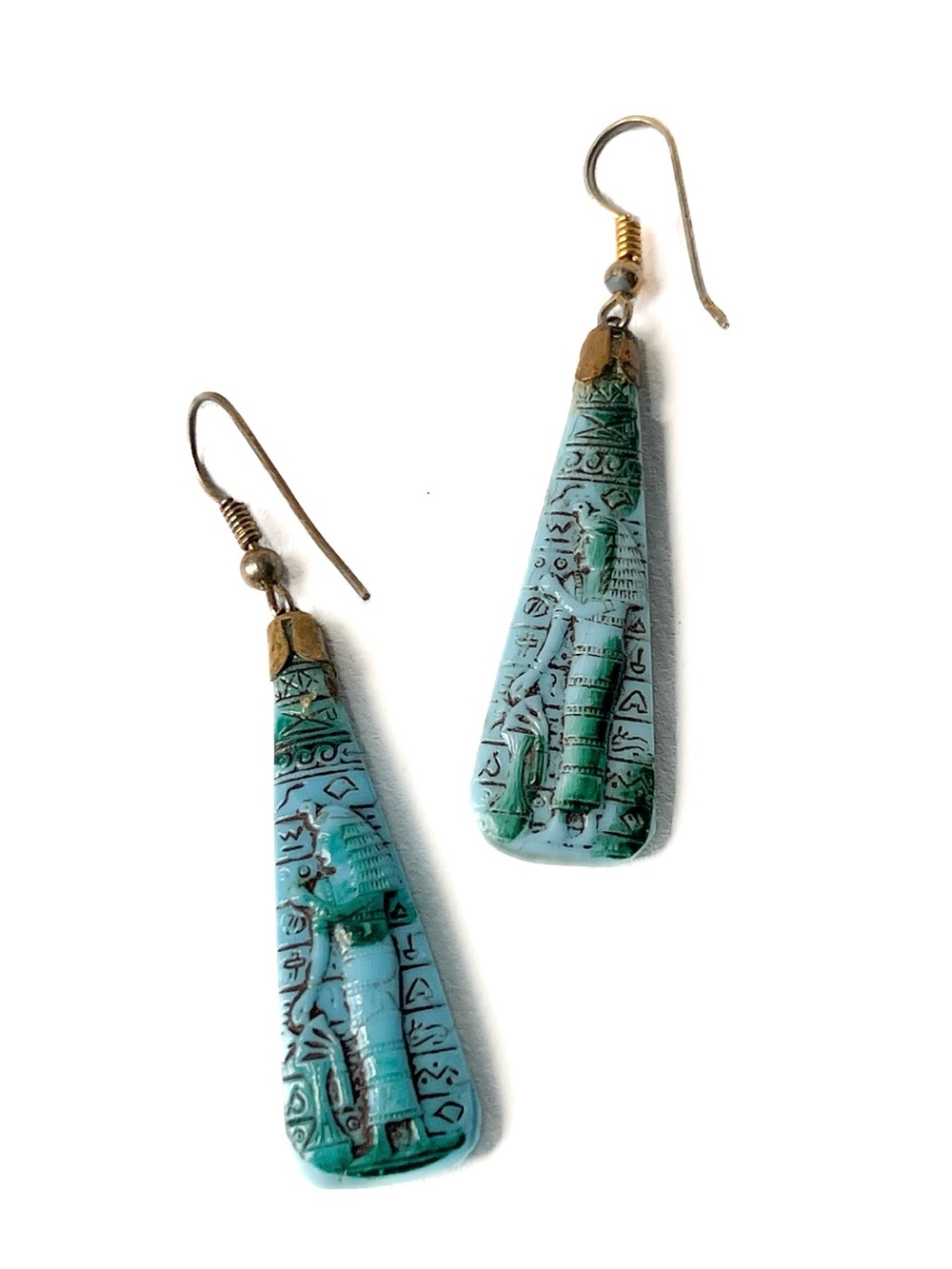 Vintage EGYPTIAN Revival Czech Glass Drop Earrings